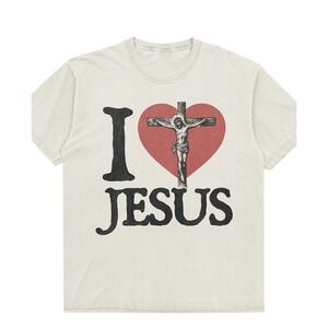 I Heart Jesus White Graphic Tee Vintage Style Faith Crucifix T-Shirt